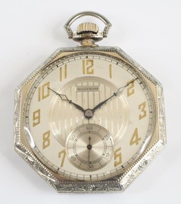 Lot 2557 - A 14ct white gold Waltham open face keyless...