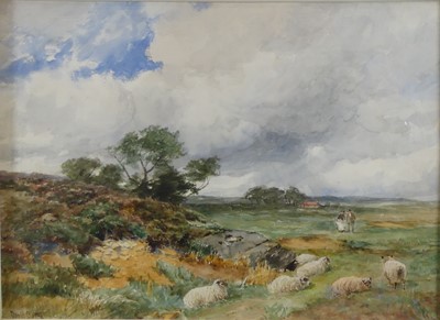 Lot 2475 - David Bates (1840-1921) - Landscape with sheep...