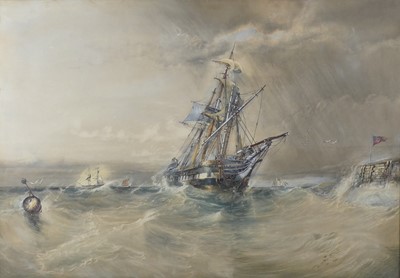 Lot 1012 - Charles Poole - A disabled naval frigate...