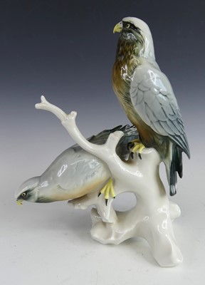 Lot 51 - Karl Ens - a pair of porcelain falcons, each...