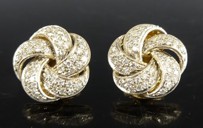 Lot 2574 - A pair of 18ct yellow and white gold, diamond...