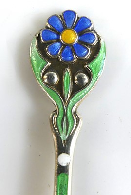 Lot 128 - A cased set of six Art Deco silver and enamel...