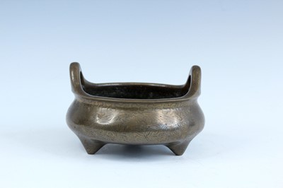 Lot 2067 - A Chinese wire inlaid bronze censer, 18th to...