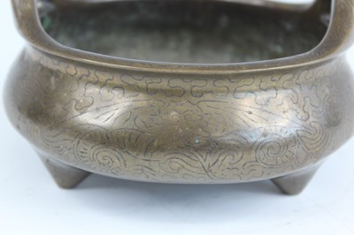 Lot 2067 - A Chinese wire inlaid bronze censer, 18th to...