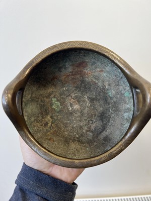 Lot 2067 - A Chinese wire inlaid bronze censer, 18th to...
