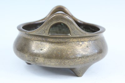 Lot 2067 - A Chinese wire inlaid bronze censer, 18th to...