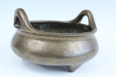 Lot 2067 - A Chinese wire inlaid bronze censer, 18th to...