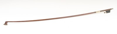 Lot 662 - A nickel mounted violin bow with mother of...