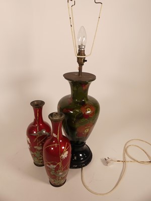 Lot 8 - A pottery table lamp, decorated with birds and...