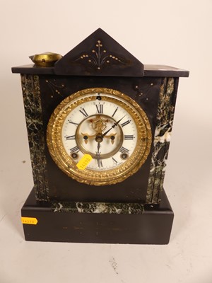 Lot 40 - A 19th century slate mantel clock, having a...