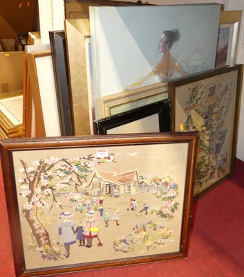 Lot 1066 - Three framed woolwork panels; R.A. Jelley -...