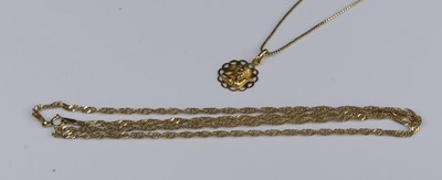 Lot 292 - Two modern 9ct gold neck chains, 5.5g;...