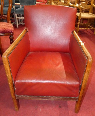 Lot 1341 - A 1930s mahogany framed and red studded vinyl...
