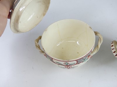 Lot 2071 - A Leeds creamware sucrier, circa 1770, the lid...