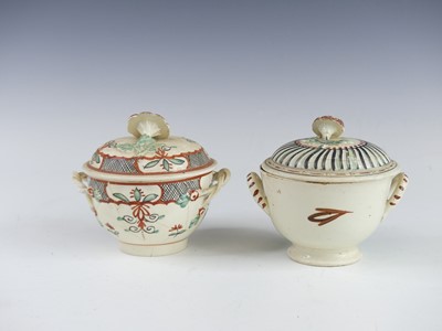 Lot 2071 - A Leeds creamware sucrier, circa 1770, the lid...