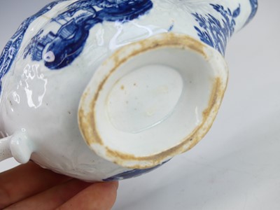 Lot 2056 - A Bow blue and white porcelain sauce boat,...