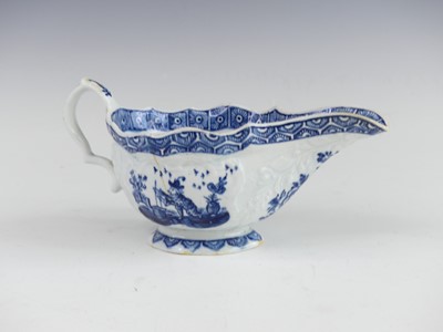 Lot 2056 - A Bow blue and white porcelain sauce boat,...