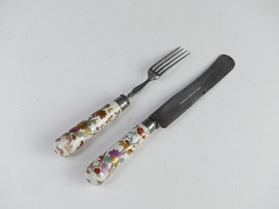 Lot 2085 - A Mennecy porcelain knife and fork, circa 1720-...