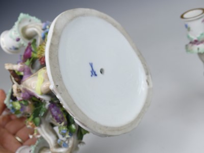 Lot 2093 - A pair of Meissen porcelain three-branch table...