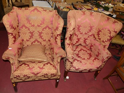 Lot 1322 - A mahogany framed and floral red silk damask...