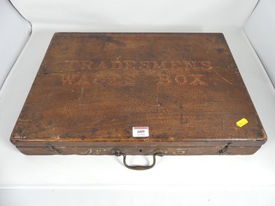 Lot 609 - A vintage box inscribed Tradesman's Wages Box,...