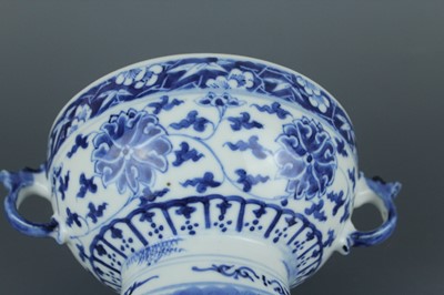 Lot 5 - A Chinese blue and white stem bowl with cover,...