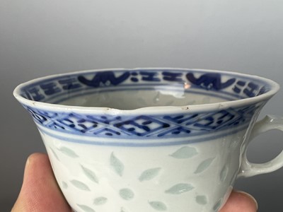 Lot 202 - Two sets of Chinese rice grain pattern teacups...