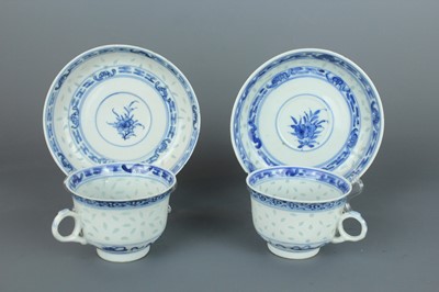 Lot 202 - Two sets of Chinese rice grain pattern teacups...