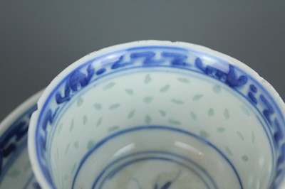 Lot 202 - Two sets of Chinese rice grain pattern teacups...