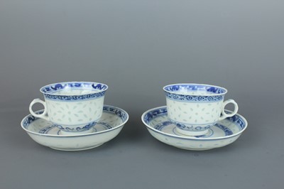 Lot 202 - Two sets of Chinese rice grain pattern teacups...