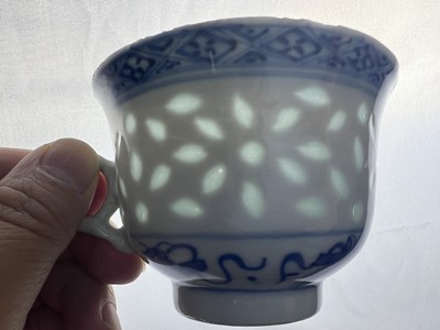 Lot 202 - Two sets of Chinese rice grain pattern teacups...