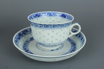 Lot 202 - Two sets of Chinese rice grain pattern teacups...