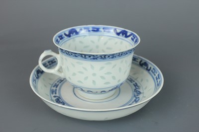 Lot 202 - Two sets of Chinese rice grain pattern teacups...