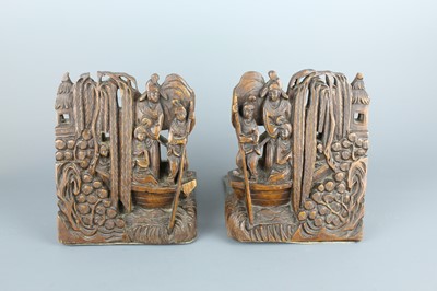 Lot 32 - A rare pair of Chinese wooden bookends, Qing...