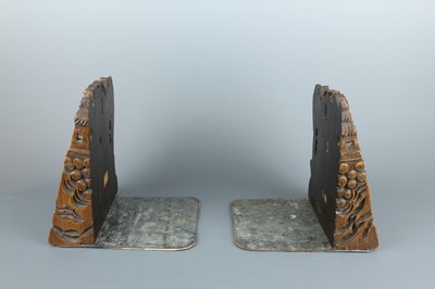 Lot 32 - A rare pair of Chinese wooden bookends, Qing...