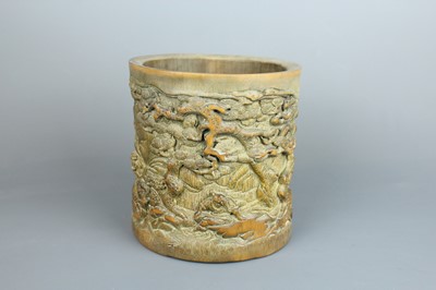 Lot 38 - A Chinese carved bamboo brush pot, Qing...