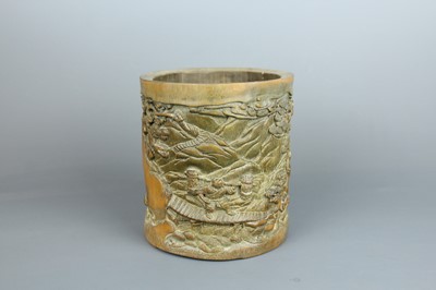 Lot 38 - A Chinese carved bamboo brush pot, Qing...