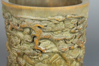 Lot 38 - A Chinese carved bamboo brush pot, Qing...