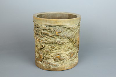 Lot 201 - A Chinese carved bamboo brush pot, Qing...