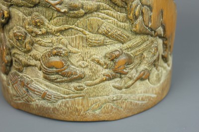 Lot 38 - A Chinese carved bamboo brush pot, Qing...