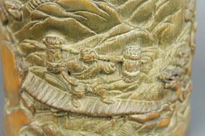 Lot 38 - A Chinese carved bamboo brush pot, Qing...