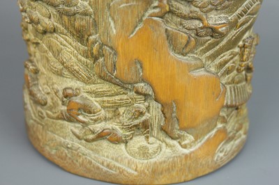 Lot 38 - A Chinese carved bamboo brush pot, Qing...