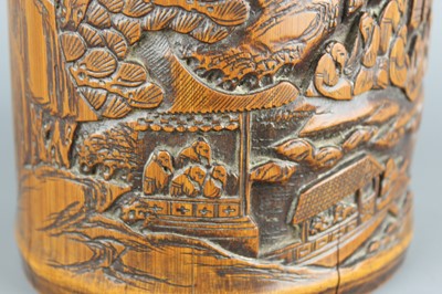 Lot 39 - A Chinese carved bamboo brush pot, Qing...