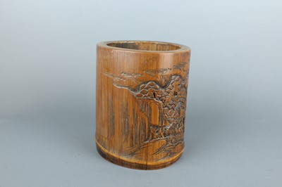 Lot 39 - A Chinese carved bamboo brush pot, Qing...