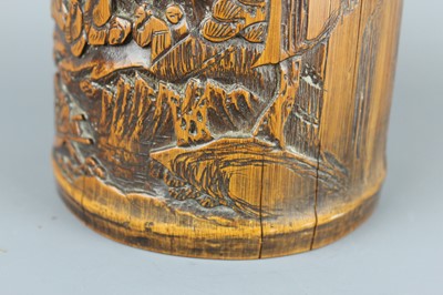 Lot 39 - A Chinese carved bamboo brush pot, Qing...
