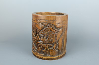 Lot 39 - A Chinese carved bamboo brush pot, Qing...