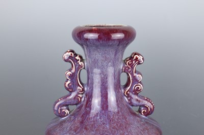 Lot 58 - A Chinese flambé-glazed vase with two handles,...