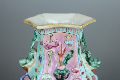 Lot 69 - A Chinese famille rose conjoined vase with two...