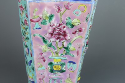 Lot 69 - A Chinese famille rose conjoined vase with two...