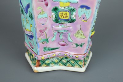 Lot 69 - A Chinese famille rose conjoined vase with two...